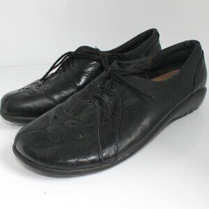 Naot Hui Leather Leaf Comfort Oxfords Women's Size 37/6 Black Israel